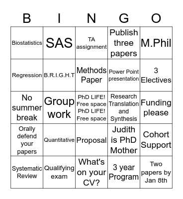PhD retreat bingo! Bingo Card