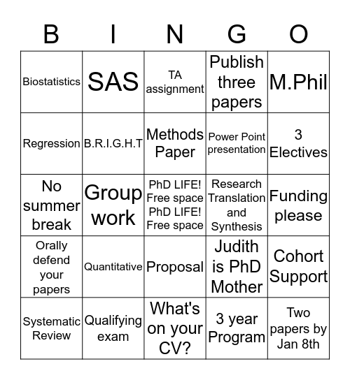 PhD retreat bingo! Bingo Card