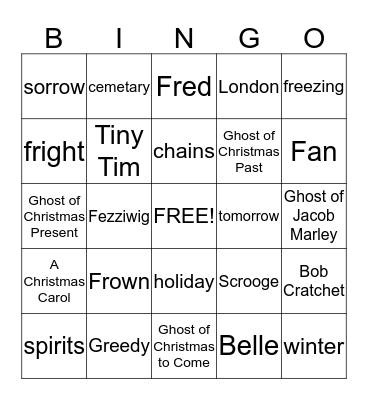 A Christmas Carol Bingo Card