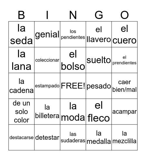 unidad 1 etapa 2 vocab Bingo Card