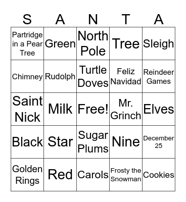 Holiday Bingo Card