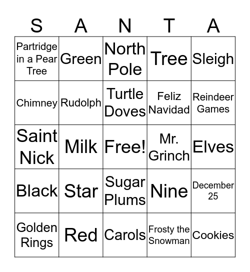 Holiday Bingo Card