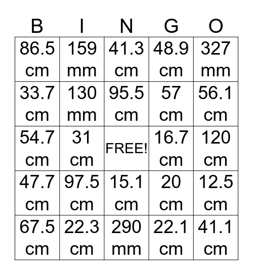 Ruler Bingo Card