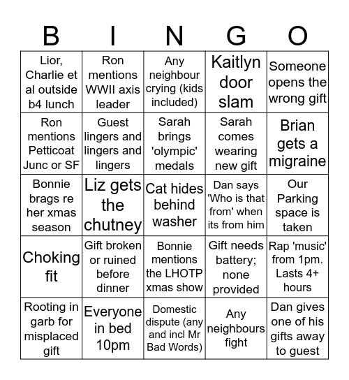 Mom's Christmas Bingo 2017 card 2 Bingo Card