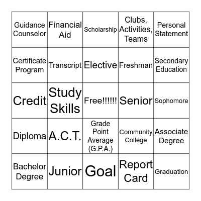 Education Bingo Card