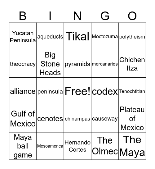 Mesoamerican Bingo Card