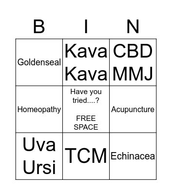Unsolicited Health Advice Bingo Card