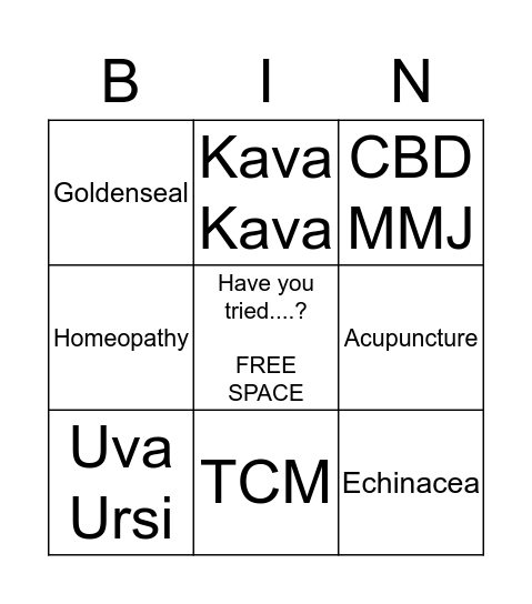 Unsolicited Health Advice Bingo Card