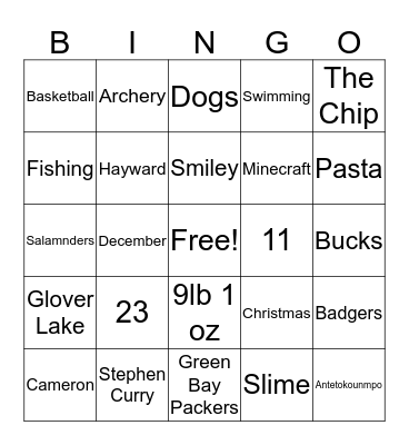 CAMERON BINGO Card