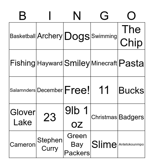 CAMERON BINGO Card