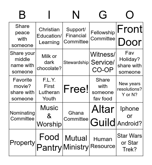 Ministry Fair BINGO Card