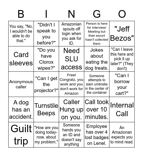 Normal Reception 1 Bingo Card