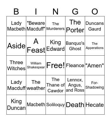 Macbeth Bingo Card