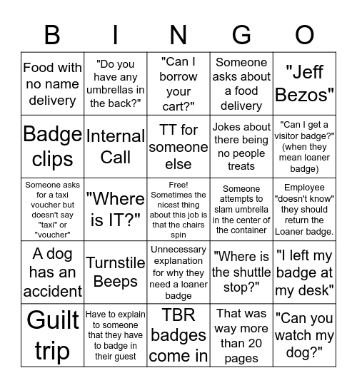 No/Low Calls Reception Bingo Card