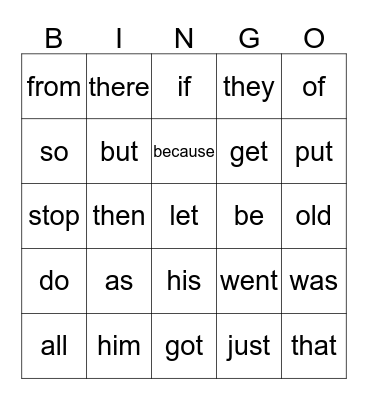 Sight Words S1 Bingo Card