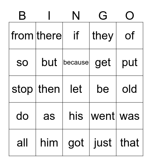 Sight Words S1 Bingo Card