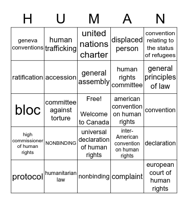 Human Rights Bingo Card