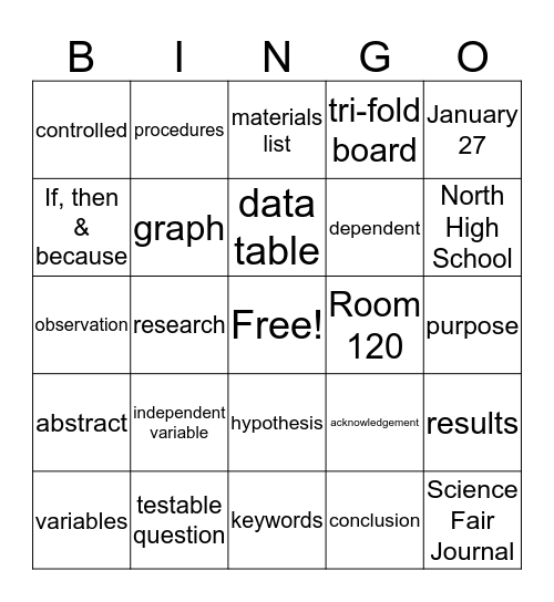 Science Fair Bingo Card