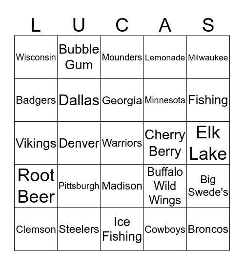 LUCAS Bingo Card