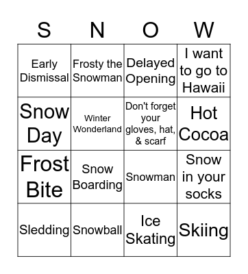 Snowman BINGO Card