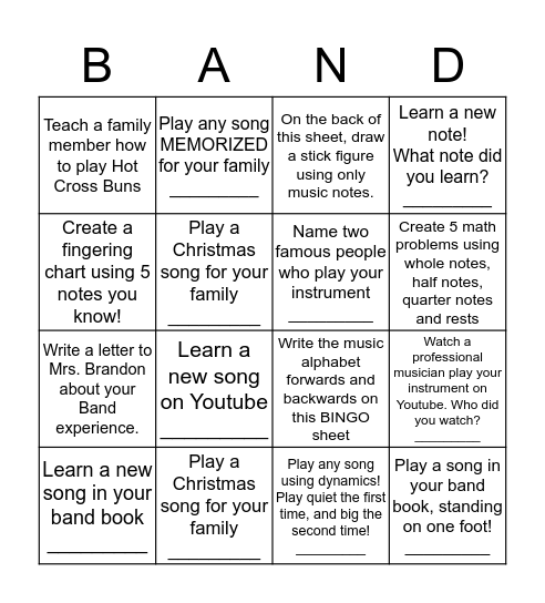 BAND BINGO (Green Belt) Bingo Card