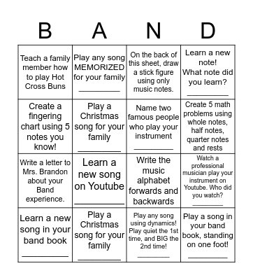 BAND BINGO (Green Belt) Bingo Card