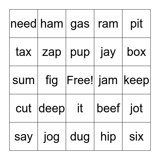 Sonday I  Level 8   (a,i,o,u,ee,ay) Bingo Card