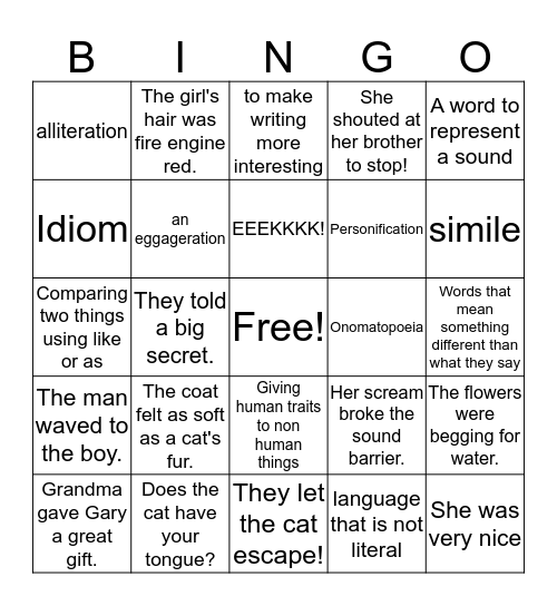 Figuratively Speaking Bingo Card