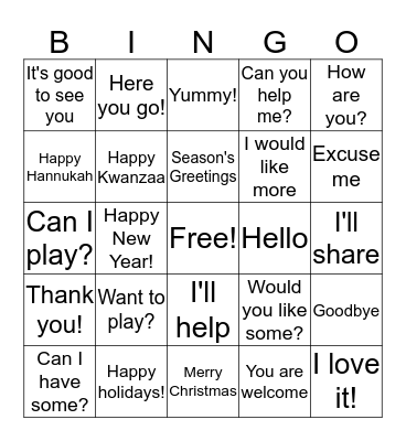 Kind words for the holidays Bingo Card
