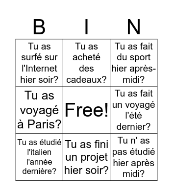 Tu as...? Bingo Card
