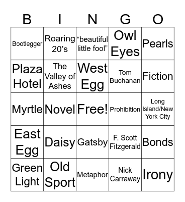 The Great Gatsby 3 Bingo Card