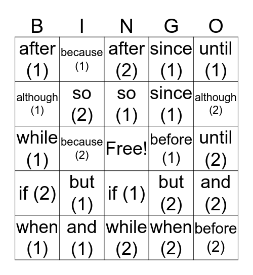 Conjunction Bingo Card