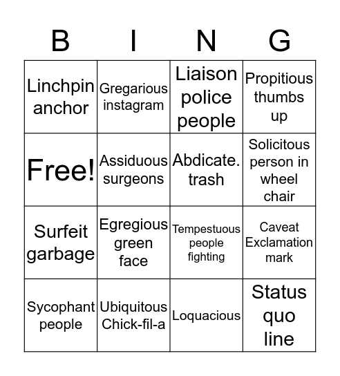 Untitled Bingo Card