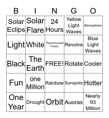 Sun Bingo Card