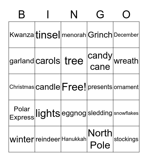 Holiday Bingo Card