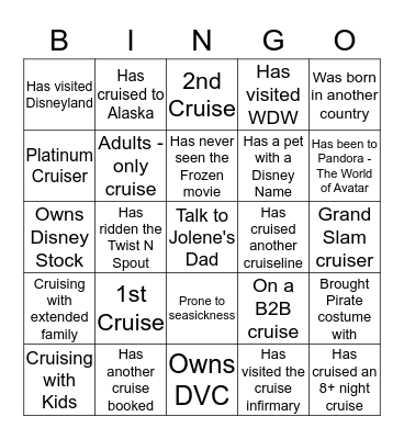 DISNEY WONDER BINGO Card