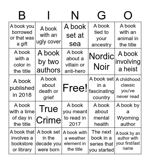 2018 POPSUGAR Reading Challenge Bingo Card