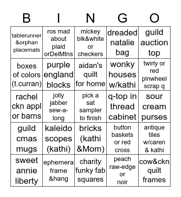 2018 Quilt UFOs Bingo Card