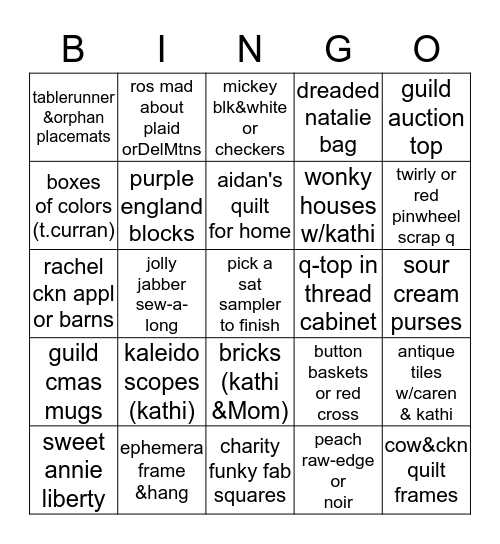 2018 Quilt UFOs Bingo Card