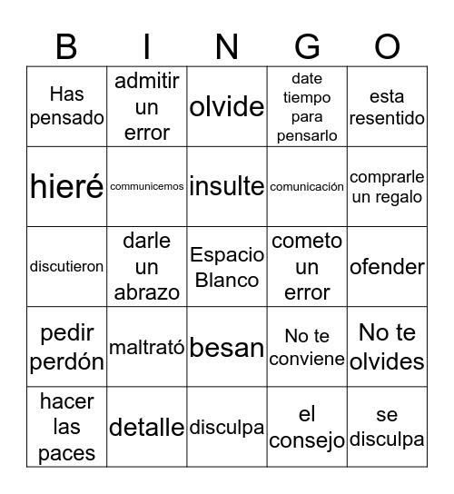 Ch 3 Vocab 2 Bingo Card