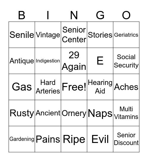 Carole's 60th Birthday Bingo Card