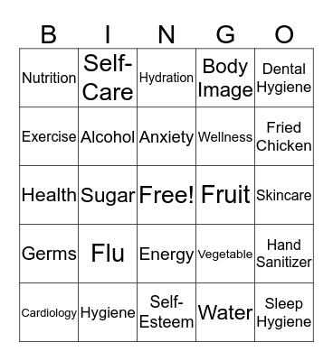Health and Wellness Bingo Card