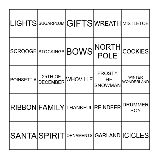 The Last Christmas Bingo Card