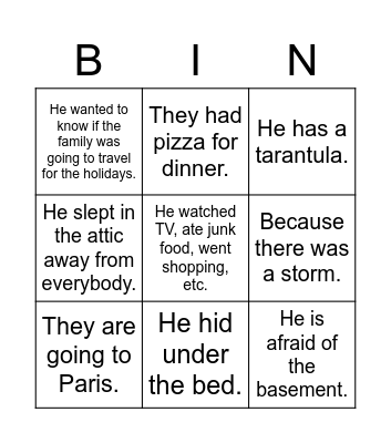 Match the answers and the questions_Home Alone Bingo Card