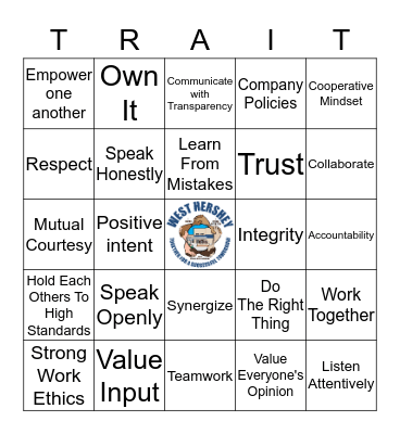 West Hershey Culture Bingo Card