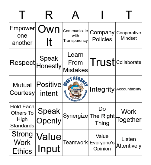 West Hershey Culture Bingo Card