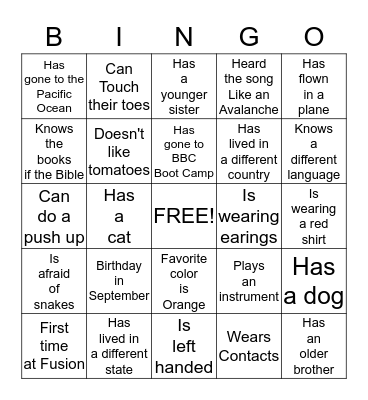 Bingo Mingle Bingo Card