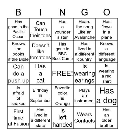 Bingo Mingle Bingo Card