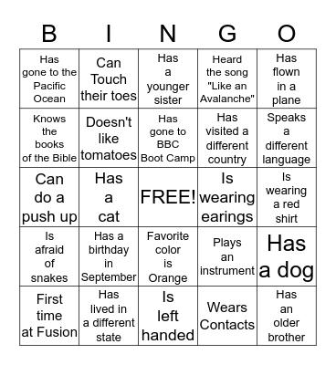Bingo Mingle Bingo Card
