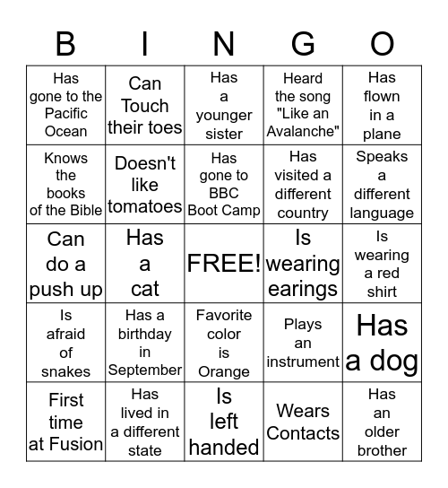 Bingo Mingle Bingo Card